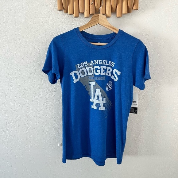 Majestic Tops - Los Angeles LA Dodgers Women Large Crewneck T shirt World Series 2024 Blue NWT